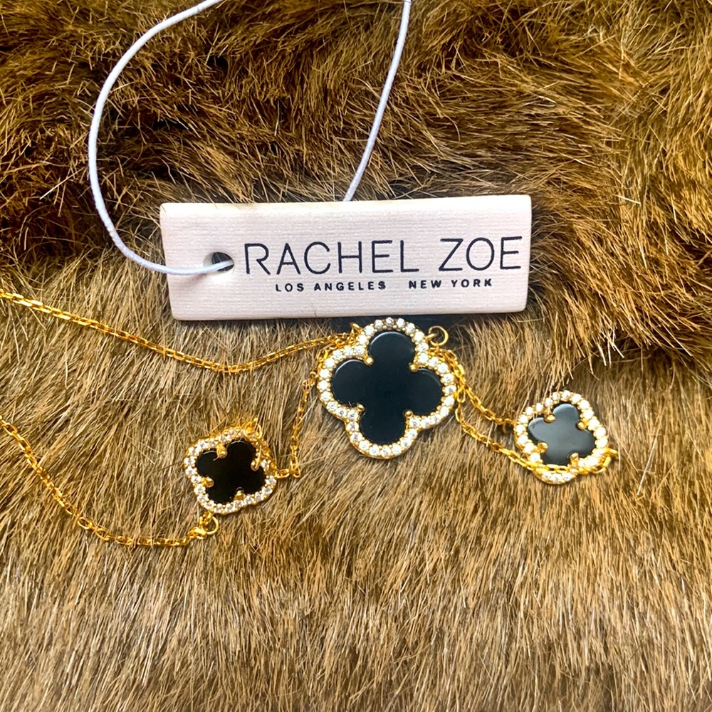 NWT Rachel Zoe 18k gold Black Clover “Alhambra” necklace 18 in